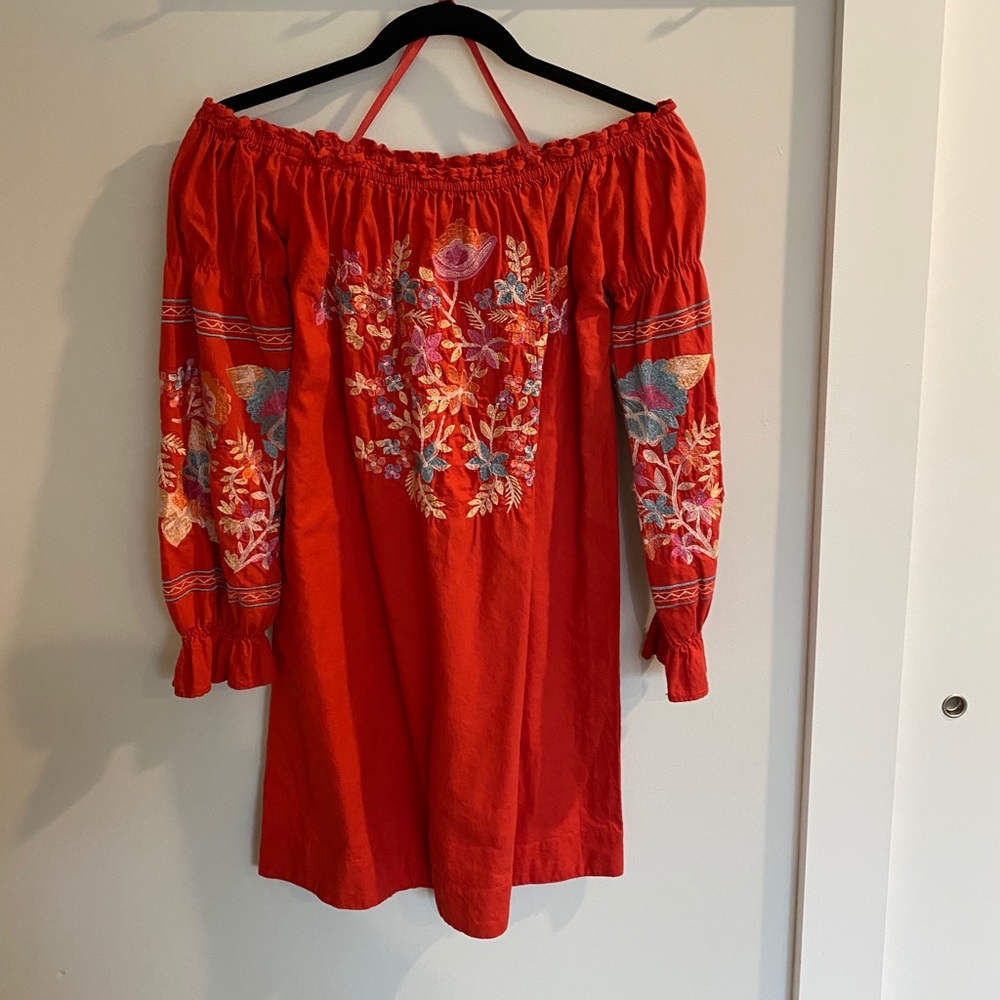 Red Off-The-Shoulder Floral Free People Dress - Picture 4 of 5